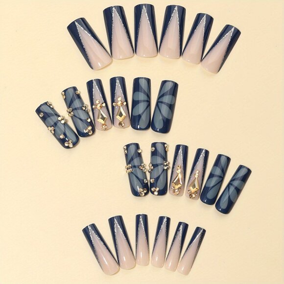 24pcs Coffin-shaped Nail Stickers with Butterfly Flower Style 3D - Picture 3 of 6
